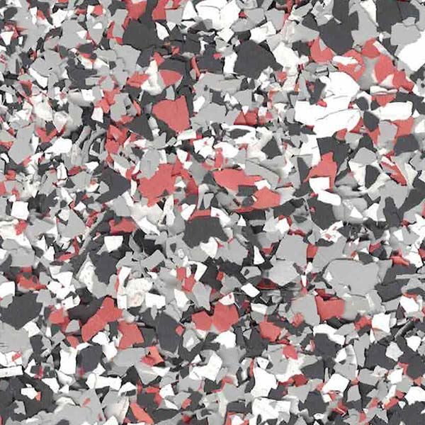 The image shows a close-up view of a multicolored speckled texture consisting of white, black, gray, and red fragments.