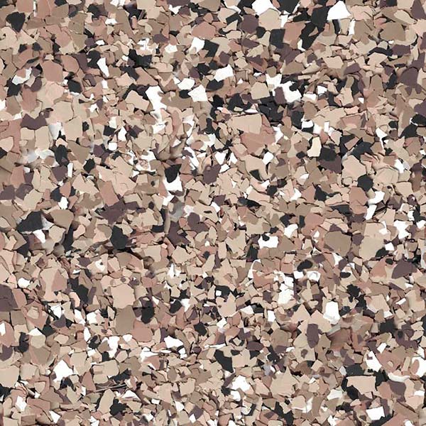 This image displays a scattered pattern of beige, brown, white, and black flakes, resembling a camouflage or terrazzo design.